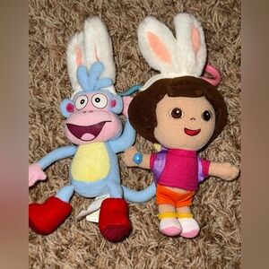 vintage 2003 Dora the Explorer and Boots Easter plush keychain